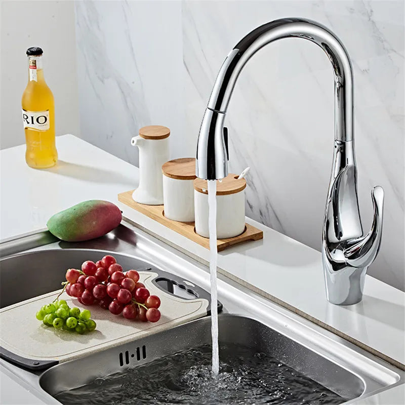 Afralia™ Nickel Kitchen Faucet: Chrome Pull Out Sink Tap, Single Hole Rotating Mixer