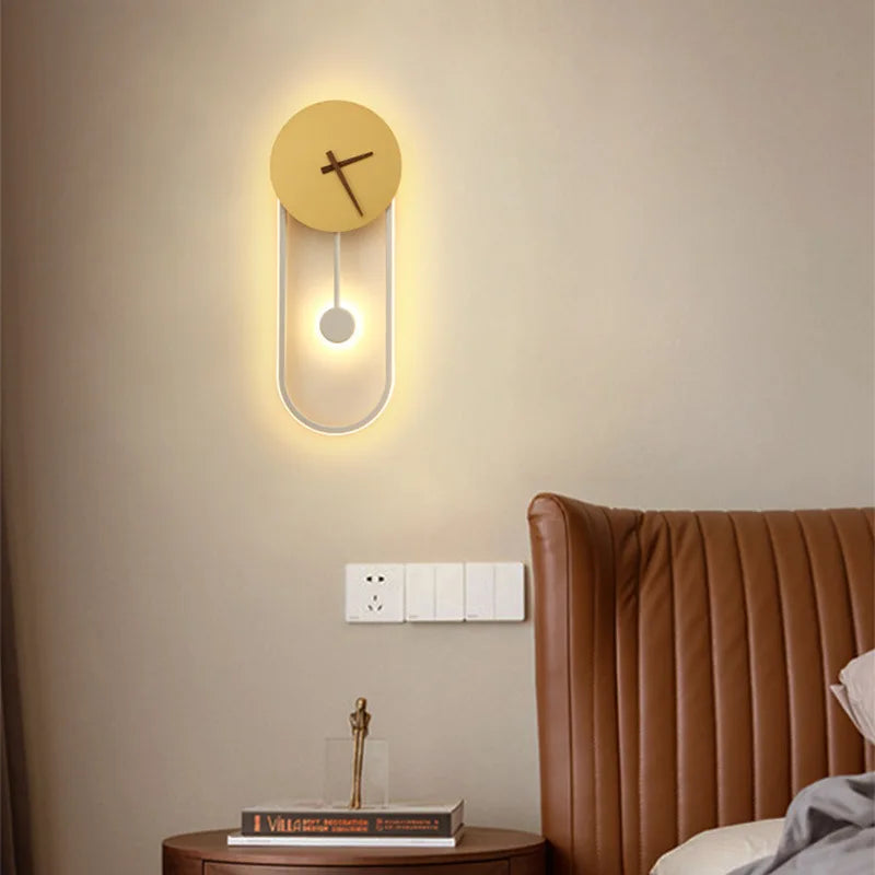 Afralia™ Luxury LED Wall Lamp Clock - Modern Black/Gold Light Fixture for Living Room