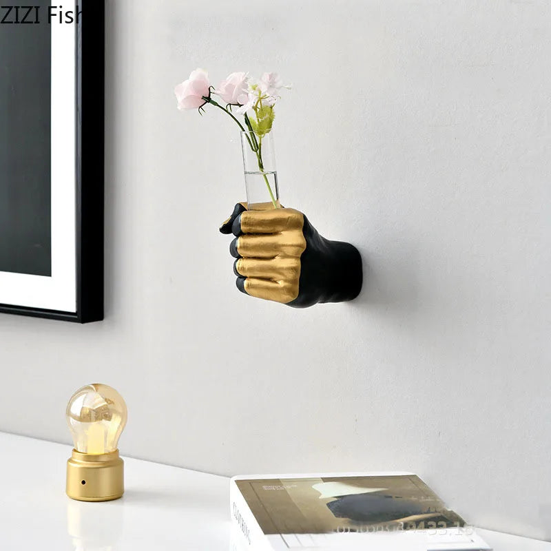 Afralia™ Resin Hand Vase: Fist Shape Flower Arrangement Wall Vase for Home Decor