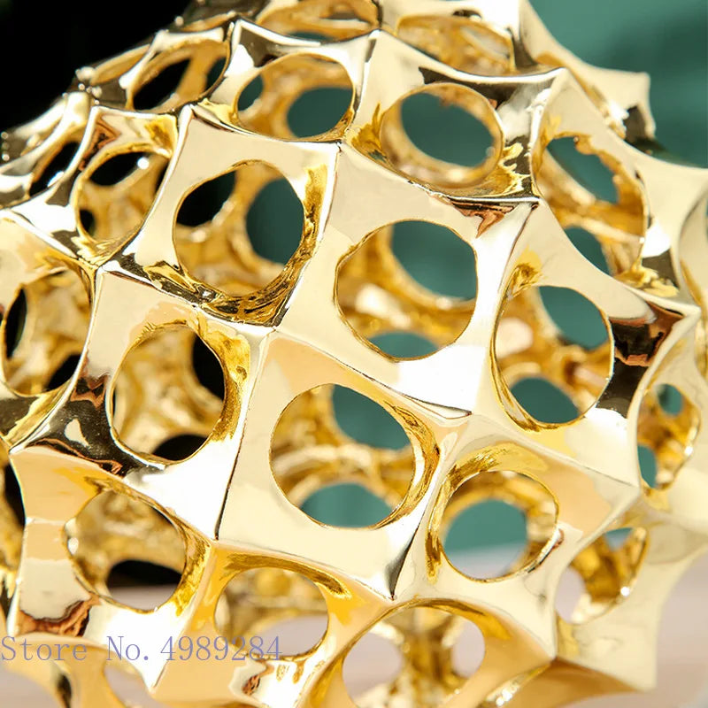 Afralia™ Golden Metal Hollow Ball Spike Abstract Ornament Home Decor