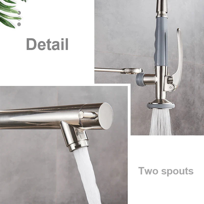 Afralia™ Brushed Nickel Spring Kitchen Faucet Single Handle 360 Rotation Mixer Tap