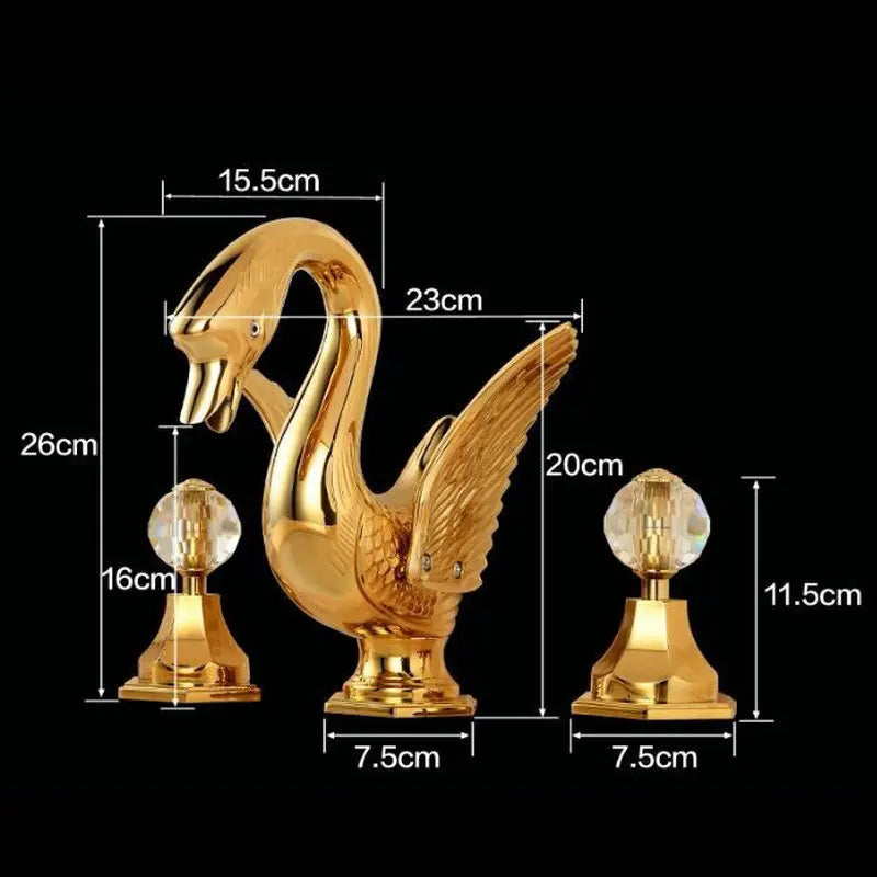 Afralia™ Swan Style Dual Handle Basin Faucet - Golden Widespread Bathroom Mixer Tap
