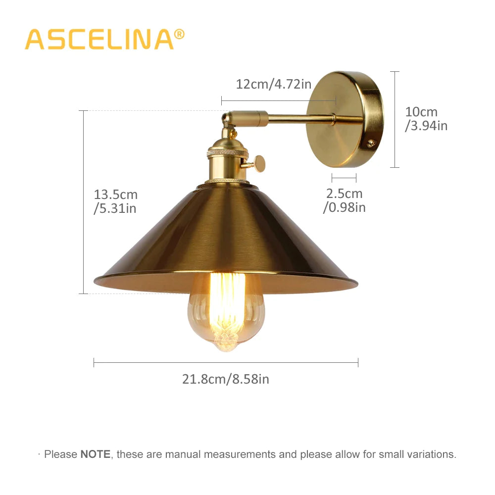 Afralia™ Copper Vintage Wall Lamp Bedroom E27 Wall Sconce Gold Living Room Wall Light