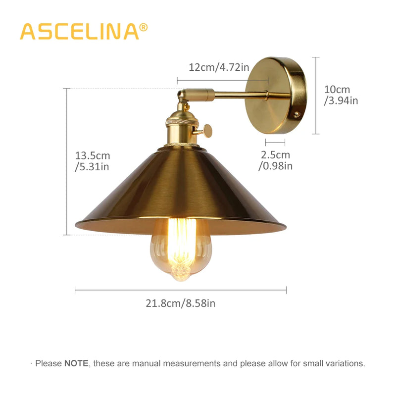 Afralia™ Copper Vintage Wall Lamp Bedroom E27 Wall Sconce Gold Living Room Wall Light