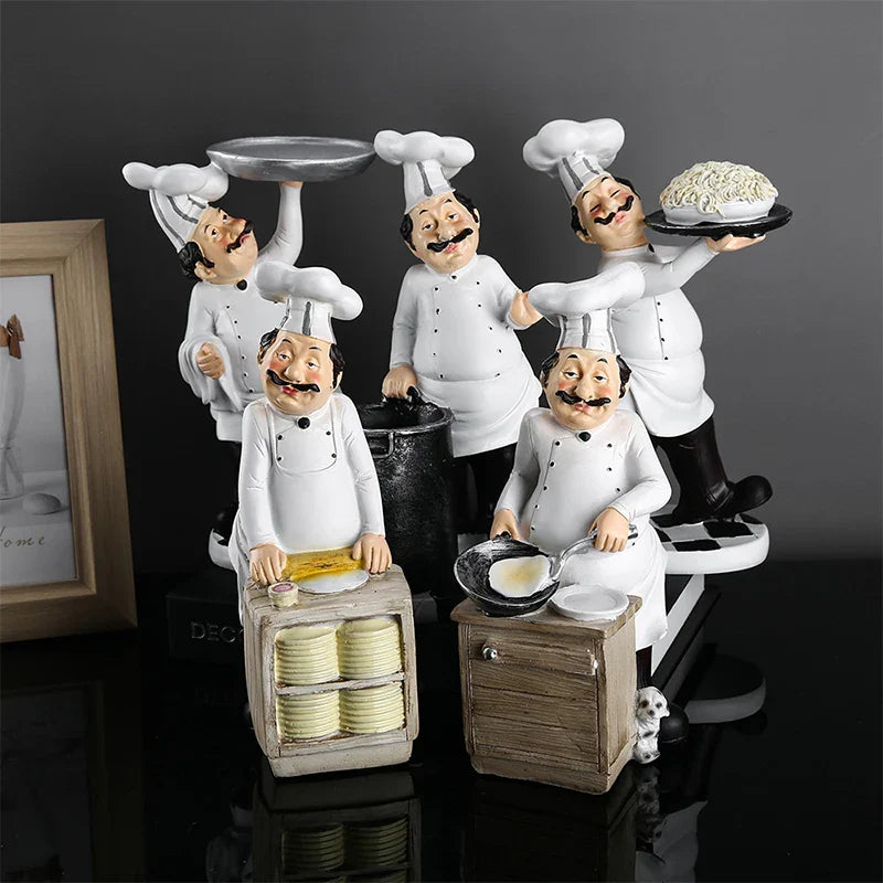 Afralia™ Mini Chef Resin Figurines White Statues for Home & Shop Decor