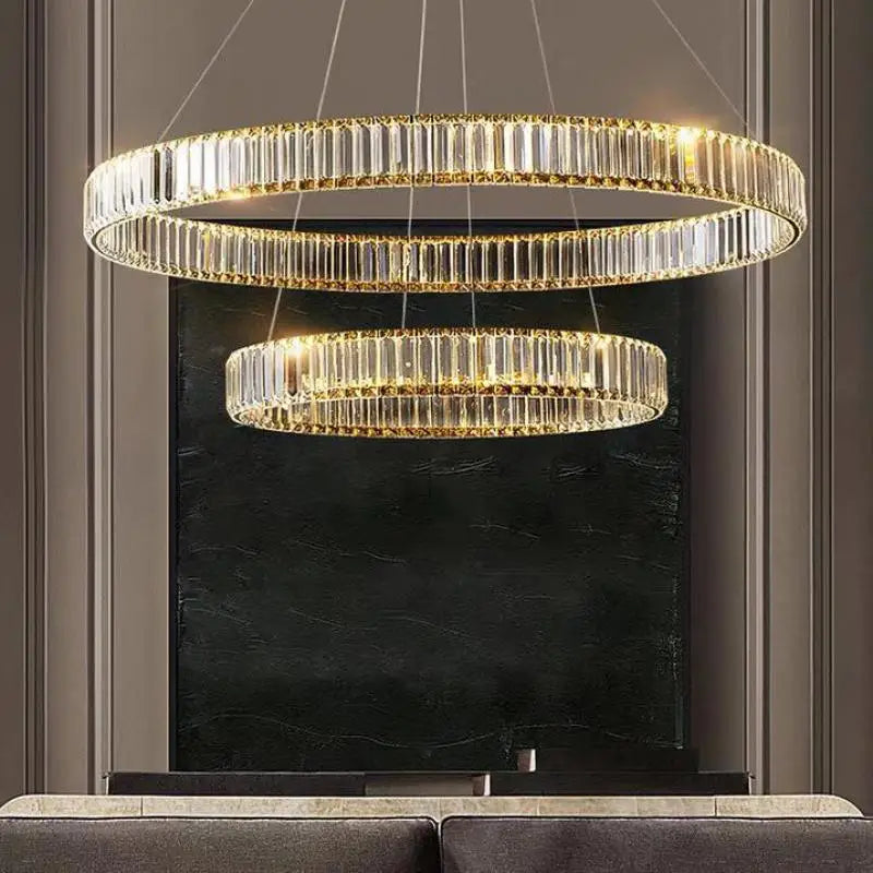 Afralia™ Luxury Crystal LED Chandelier: Dimmable Circle Droplight for Villa Stairs & Living Room