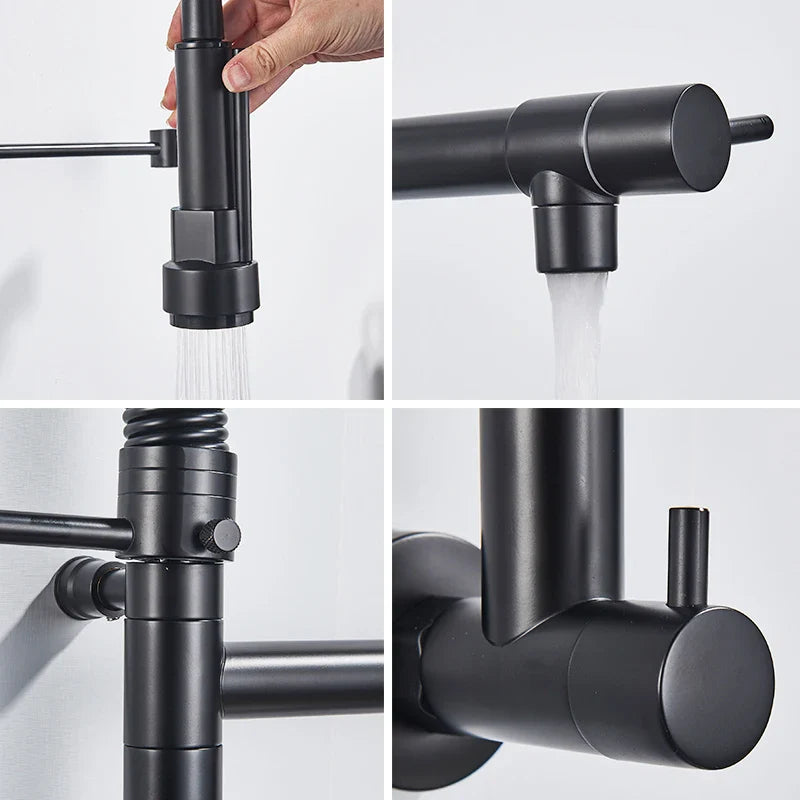 Afralia™ Matte Black Pull Down Kitchen Faucet with Dual Spouts