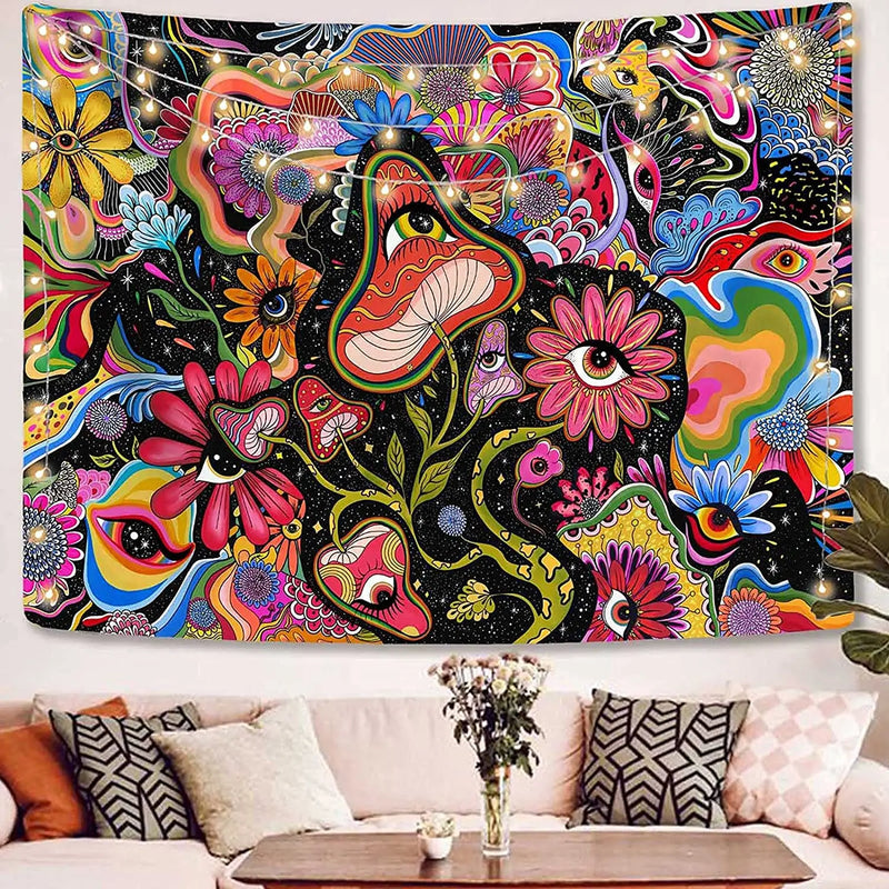 Psychedelic Mushroom Trippy Tapestry for Colorful Hippy Wall Art Decor by Afralia™