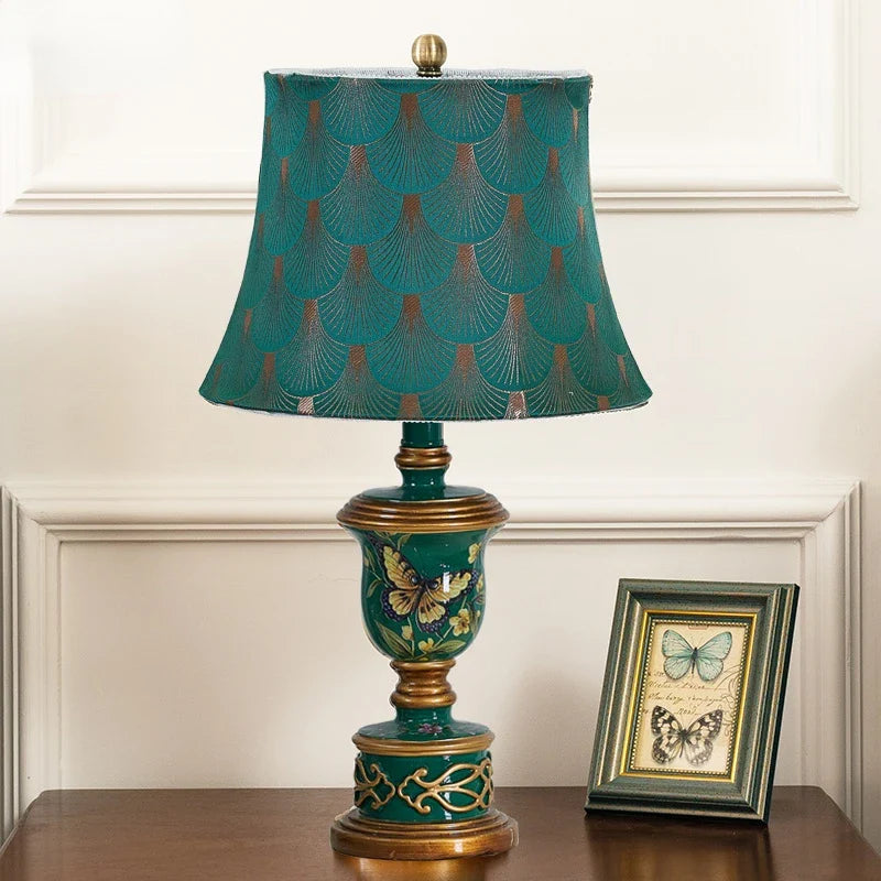 Afralia™ Green Resin Table Lamp: Retro Bedside Lamp for Bedroom Décor