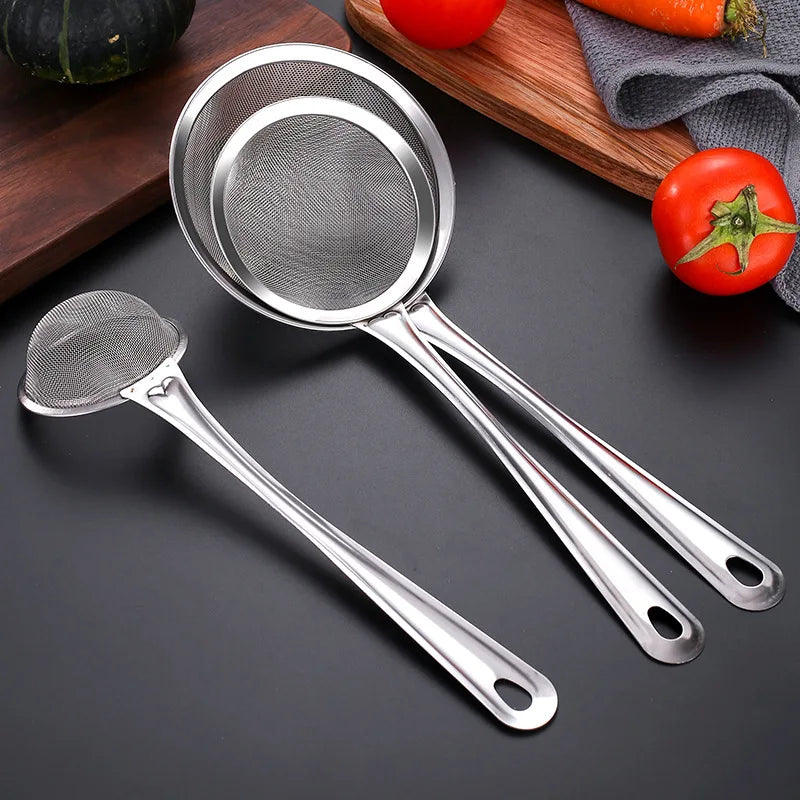 Afralia™ Stainless Steel Kitchen Gadget Set: Colander, Strainer, Sieve, Skimmer, Scoop