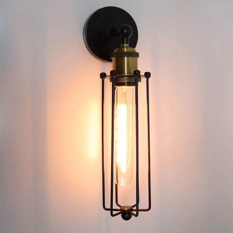 Afralia™ Vintage Industrial LED Wall Light Cage Guard Sconce E27 Iron Lamp Shade Loft Wall Lamps