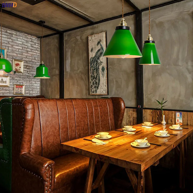 Afralia™ Vintage Green Glass Artistic Pendant Lamp for Bar Restaurant Cafe Retro Lighting