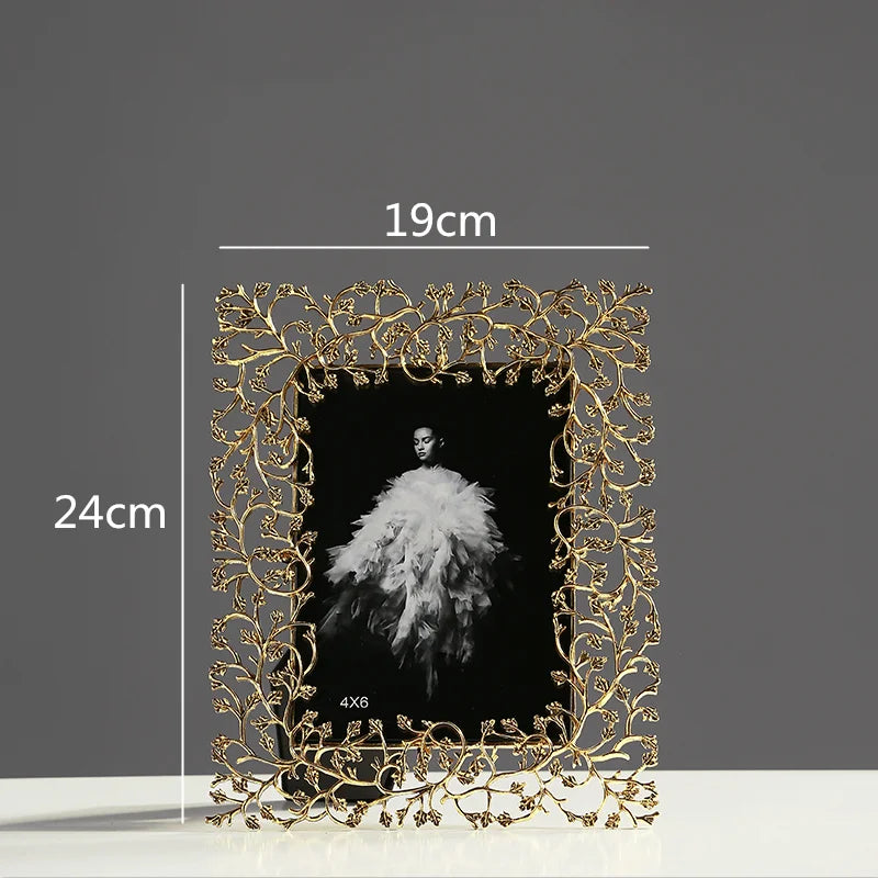 Afralia™ Golden Leaves Metal Photo Frame: Modern Home Decor & Picture Display