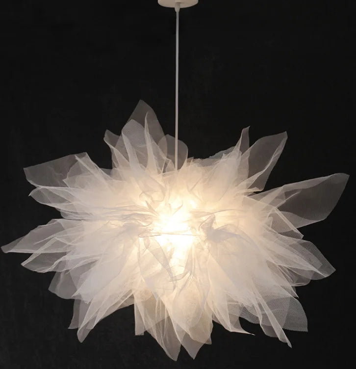 Afralia™ White Voile Lace Pendant Lamp for High Ceiling, Wedding Decor, Bedroom Lighting