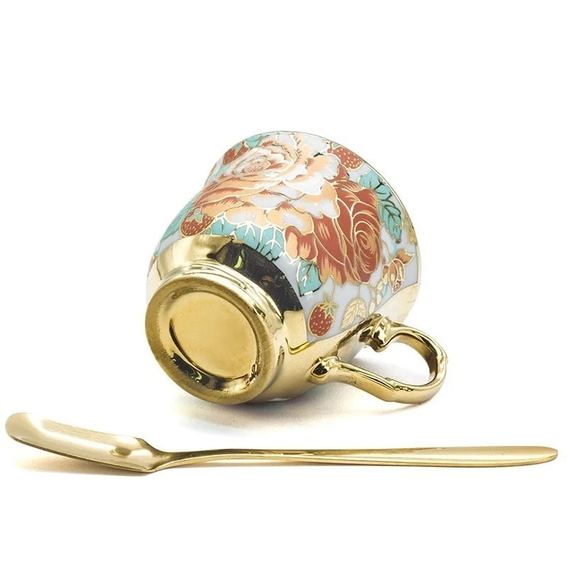 Afralia™ Hand Painted Flower Ceramic Coffee Cup Set Home Kitchen Coffeeware