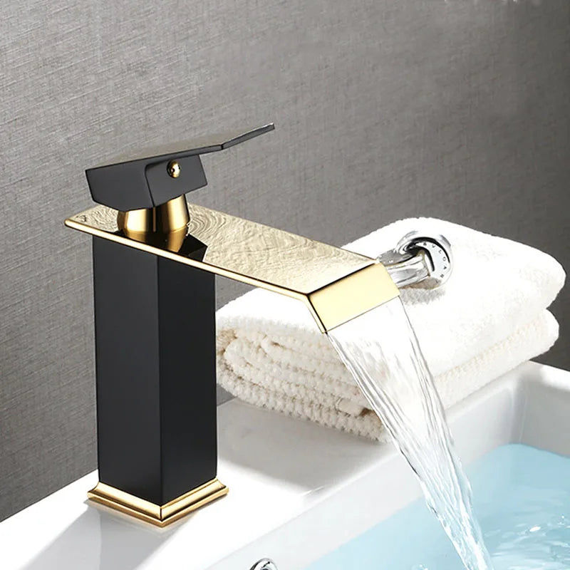 Afralia™ Black Gold Basin Faucet Deck Mounted Bathroom Sink Tap Cold Hot Water Mixer