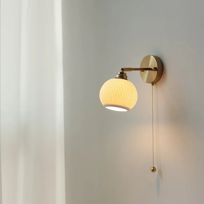 Afralia™ Copper LED Wall Light with Pull Chain Switch for Bathroom Mirror Stair Lights