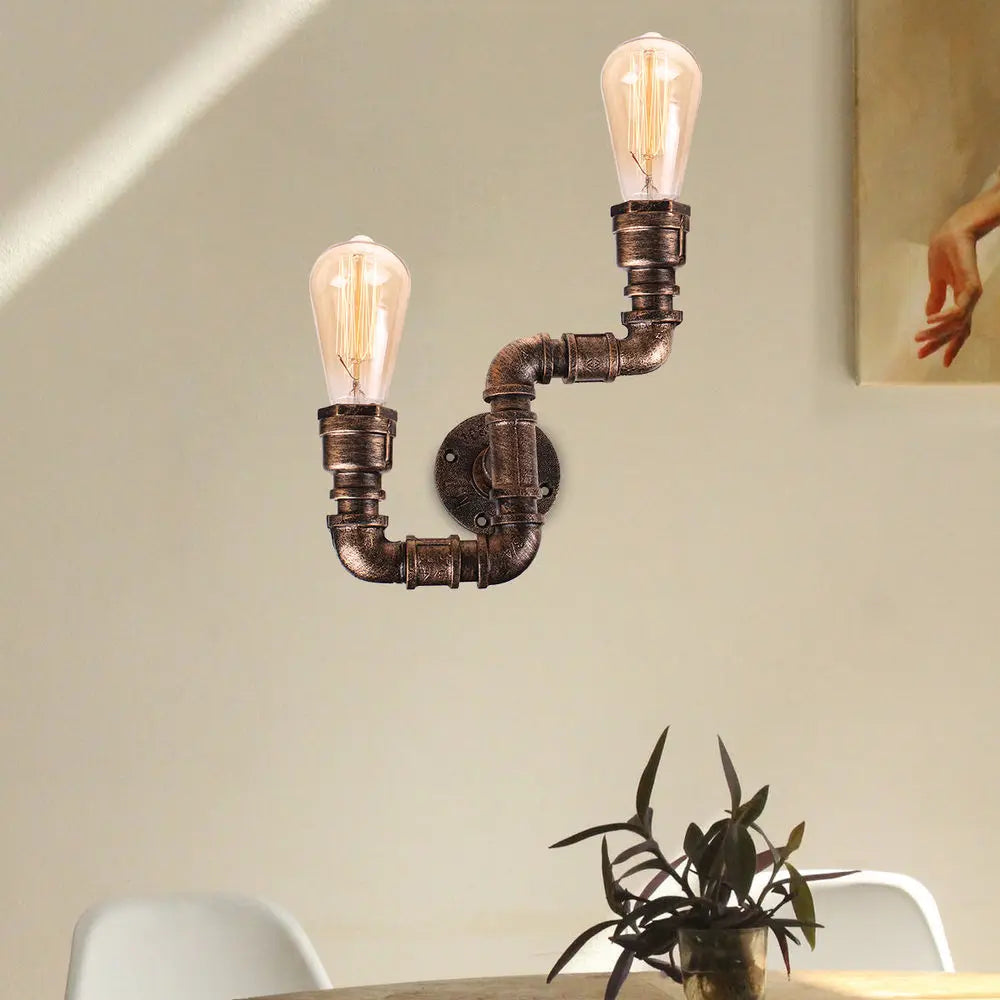 Afralia™ Water Pipe Wall Light Retro Iron Multi Lights E27 Vintage Industrial Loft