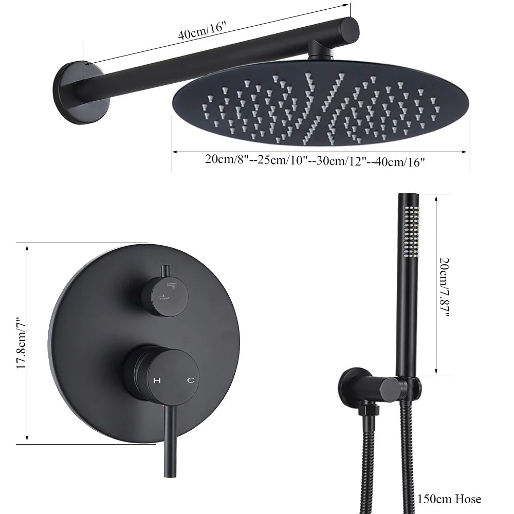 Afralia™ Matte Black Brass Shower Faucet Single Handle Rainfall Mixer for Bathroom