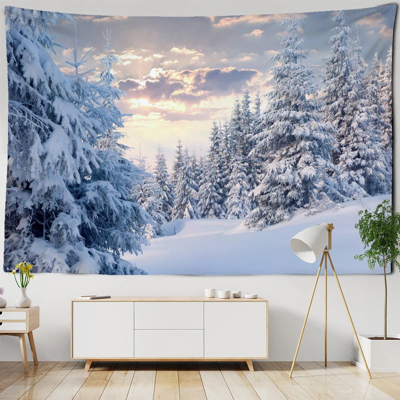 Afralia™ Snow Scenery Bohemian Tapestry Wall Hanging for Small Fresh Living Room Decor