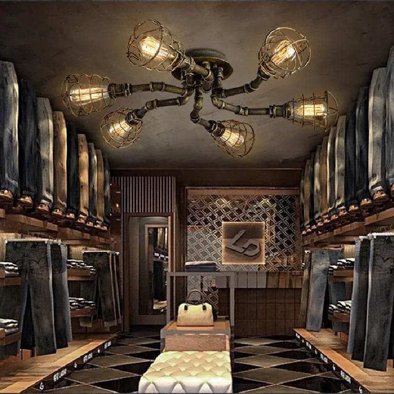 Afralia™ Waterpipe Edison Bulb Chandelier for Loft Bar Cafe Dining Room