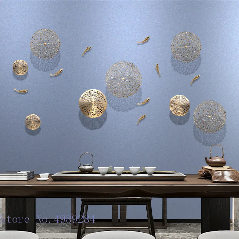 Afralia™ Metal Copper Lotus Leaf Fish Wall Hanging Home Decor