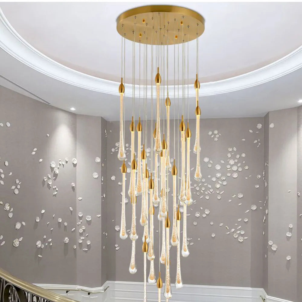 Afralia™ Luxury Crystal Chandelier - Gold Rectangle LED Staircase Dining Kitchen Lighting