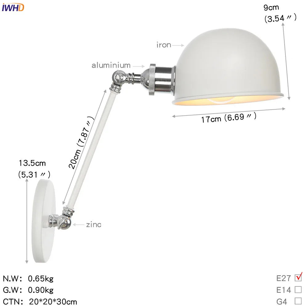 Afralia™ White Swing Arm Wall Light: Adjustable Vintage Industrial Sconce Luminaria