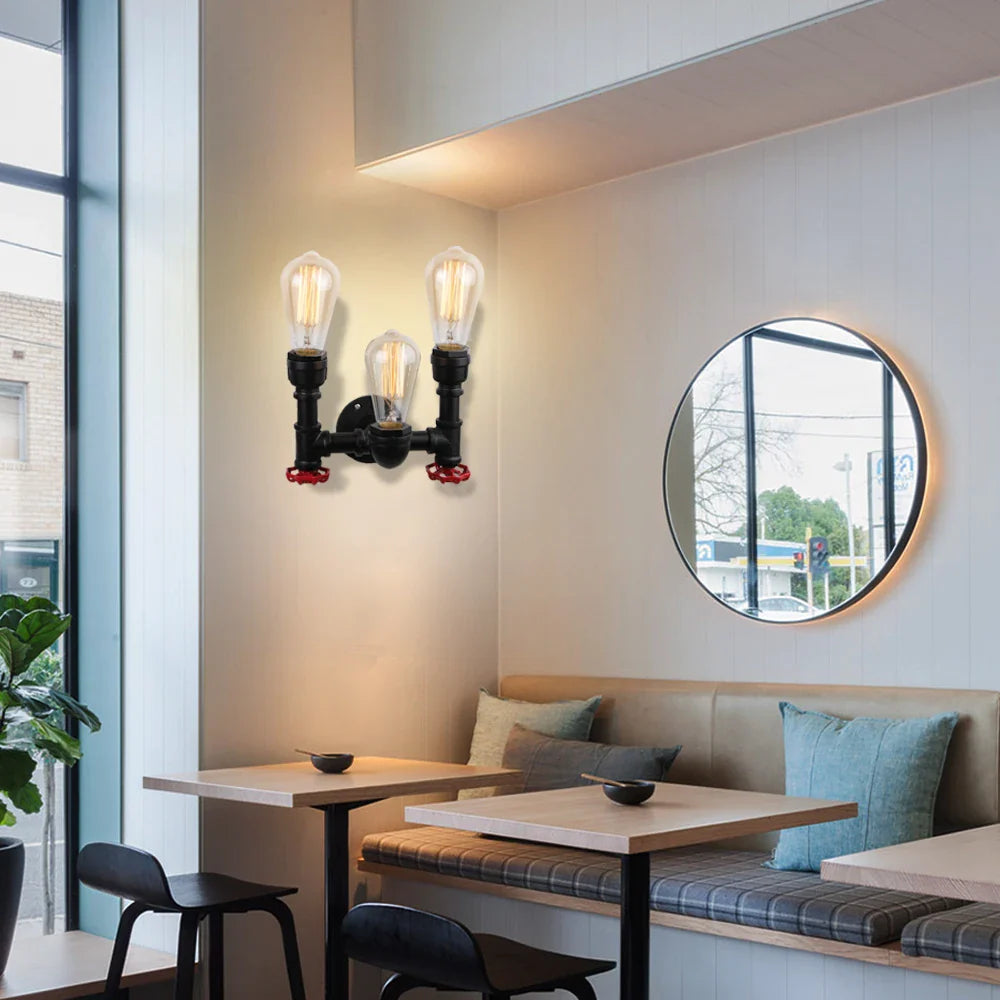 Afralia™ Retro Industrial Iron Water Pipe Wall Light Sconce for Home Bar Restaurant Decor