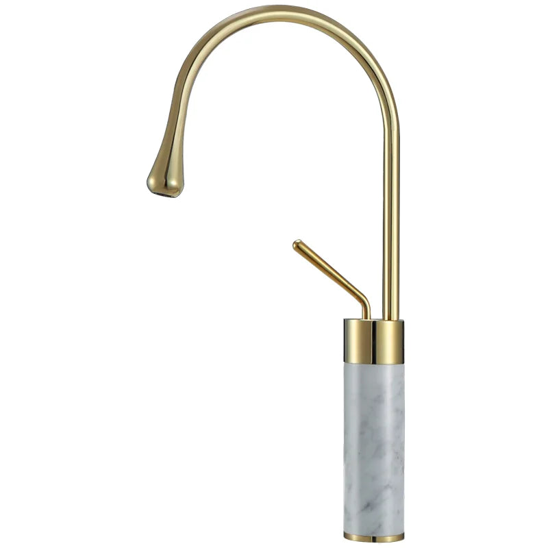 Afralia™ Brushed Gold Brass & Marble Bathroom Sink Faucet