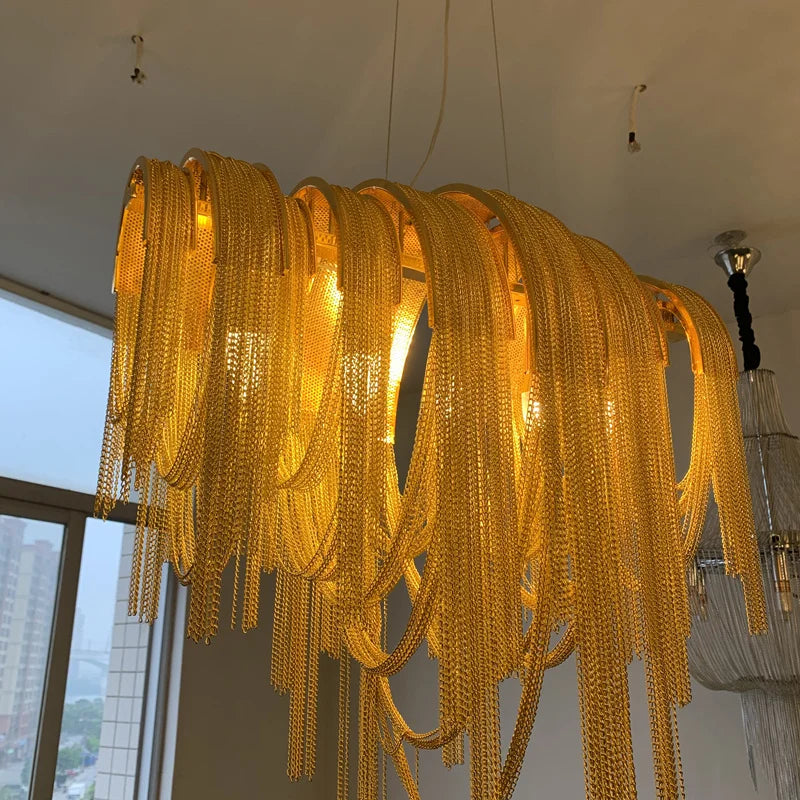 Afralia™ Luxury Tassel LED Chandelier - Elegant Aluminum Chain Pendant Light