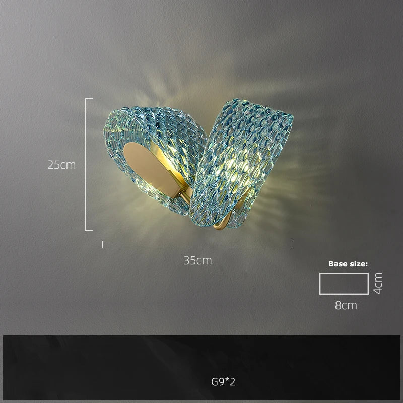 Afralia™ Copper Glass Blue G9 LED Wall Sconce - Modern Designer Golden Wall Light