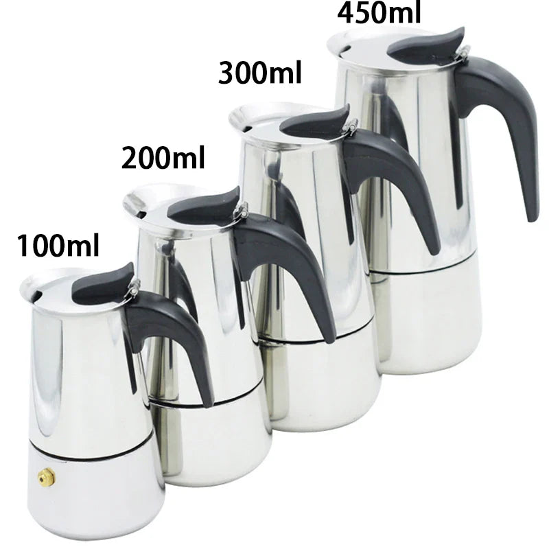 Afralia™ Stainless Moka Coffee Maker Pot 100-450ml