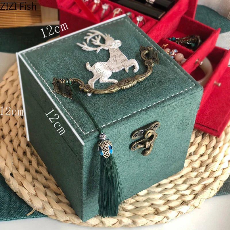 Afralia™ Three-Layer Floral Embroidery Jewelry Organizer & Makeup Box