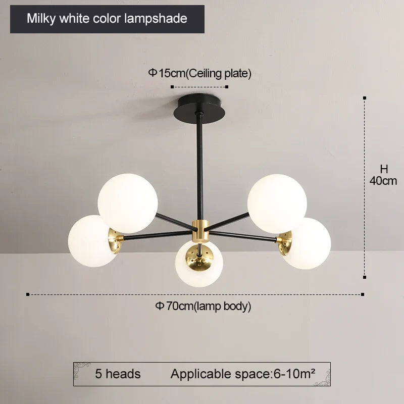 Afralia™ Glass Ball LED Chandelier: Retro Round Wrought Iron Indoor Lighting for Kitchen, Living Room, Farmhouse