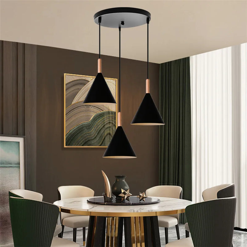 Afralia™ Wood Pendant Light Domeshade for Home Kitchen Island Nordic Hanging Lamp