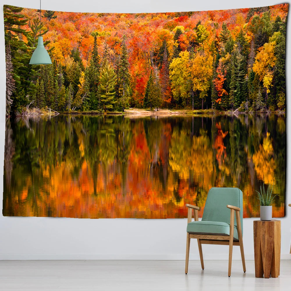Afralia™ Red Maple Forest Tapestry Wall Hanging - Bohemian Aesthetics Room Decor