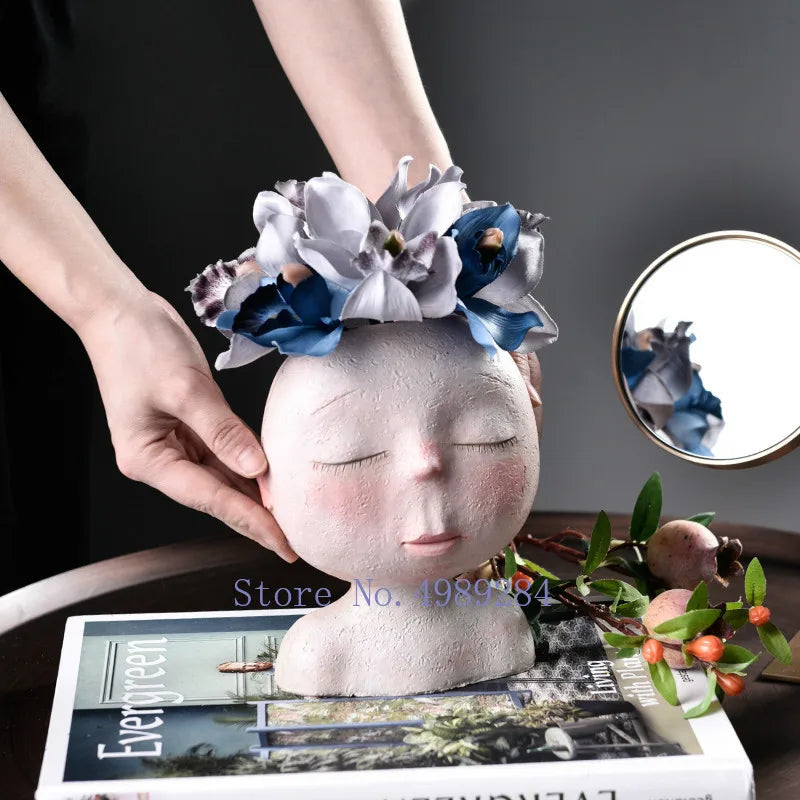 Afralia™ Resin Human Head Vase Sculpture for Creative Flower Arrangements