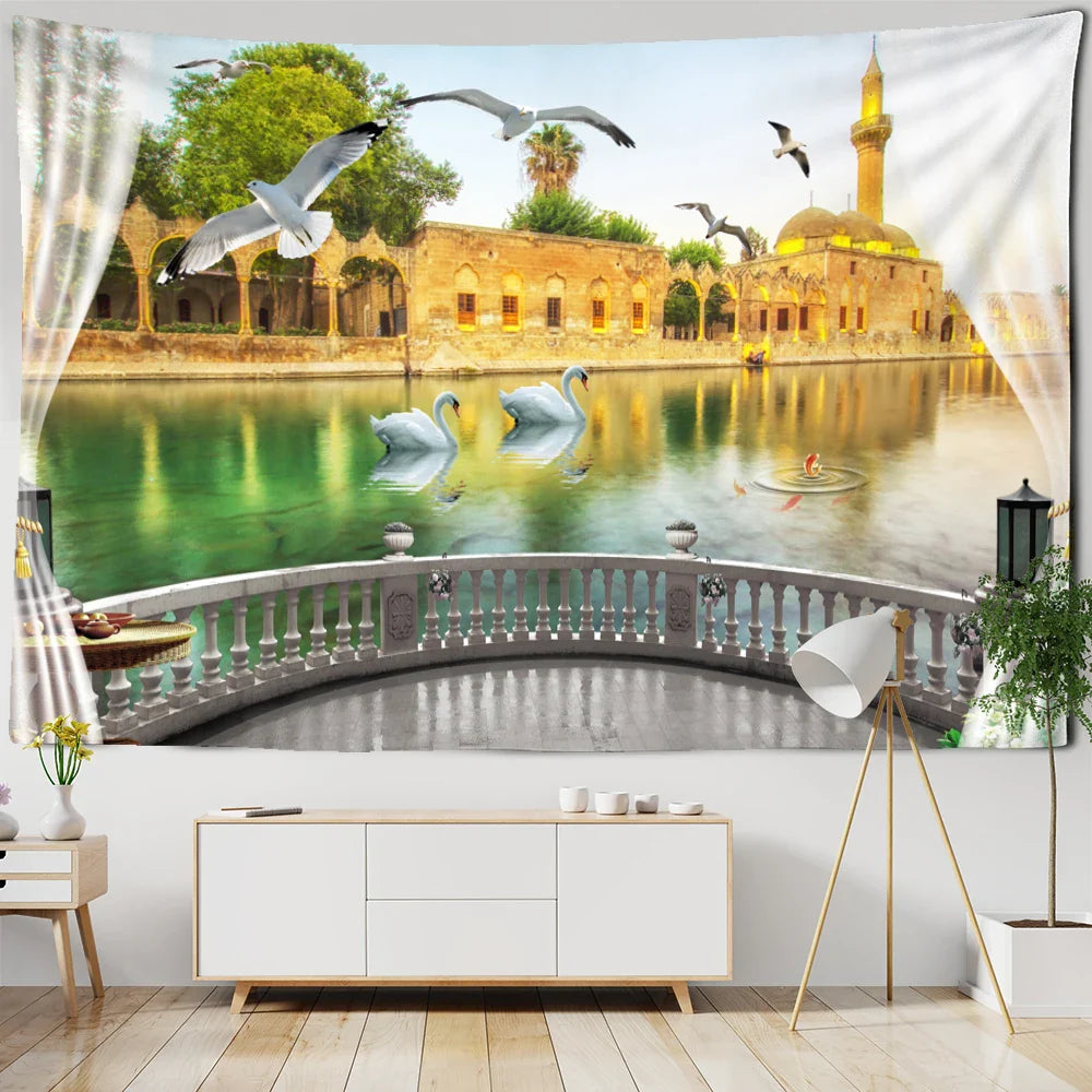 Afralia™ Window Landscape Tapestry Wall Hanging: Bohemian Scenery Hippie Decor