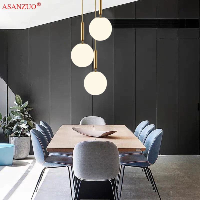 Afralia™ Brass Glass Ball Pendant Lights for Living Room Restaurant Kitchen Decor