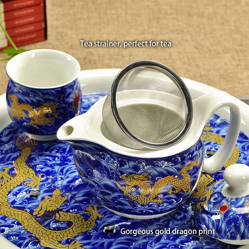 Afralia™ Dragon Teapot Tea Set, Porcelain Kung Fu Teaware for Puer Oolong Ceremony