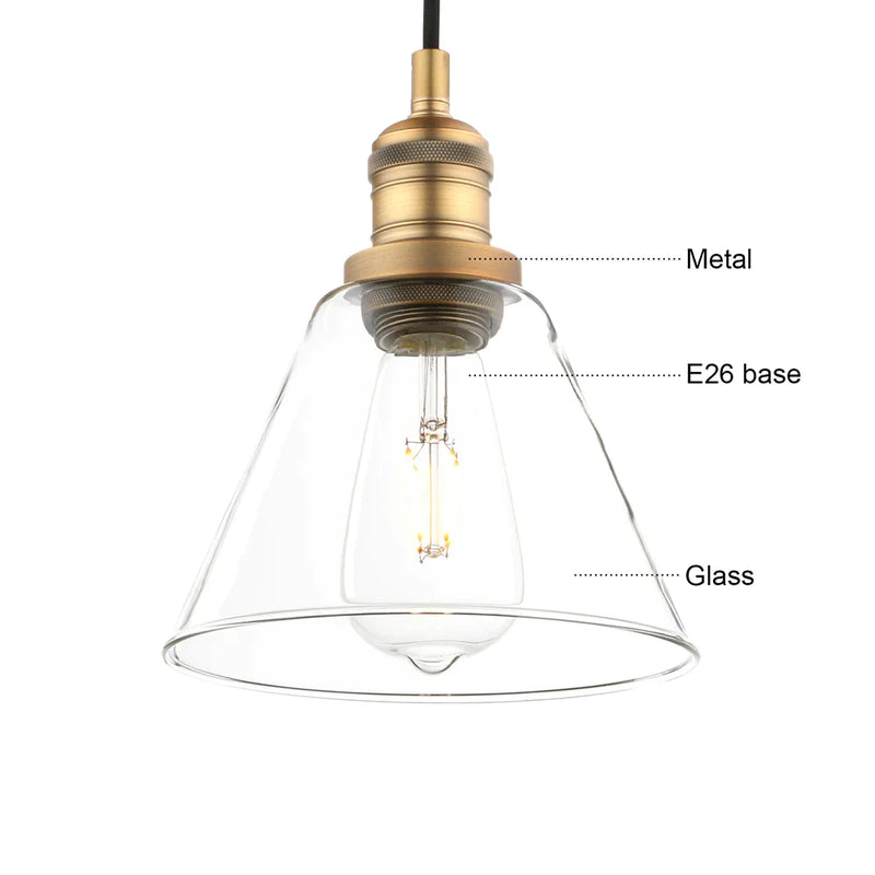 Afralia™ Clear Glass Funnel Flared Pendant Light - Industrial Vintage 1-Light Ceiling Fixture