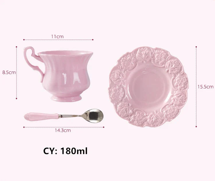 Afralia™ Pink Princess Teacup Set 180ml Porcelain Drinkware Elegant European Style