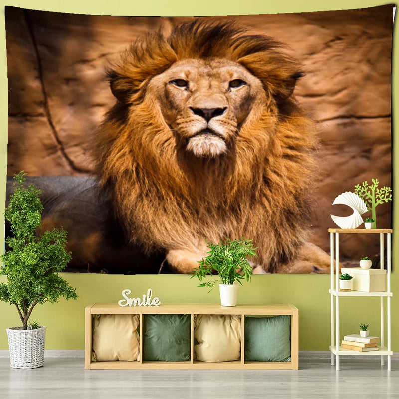 Afralia™ Majestic Lion Pattern Tapestry Art Wall Hanging Yoga Rug Bedroom Decor