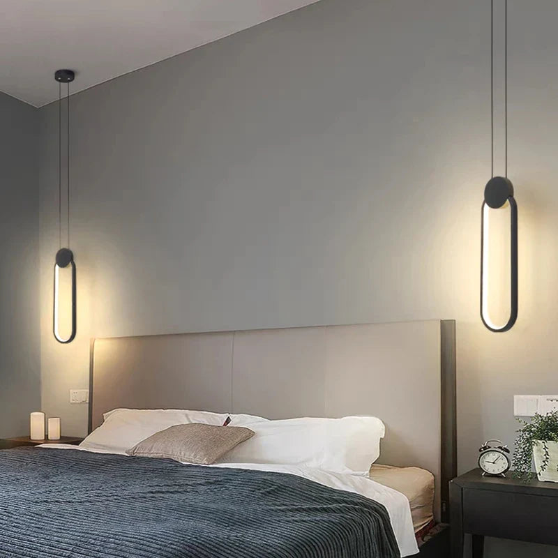 Afralia™ Black Ring Pendant Lamp | Dimmable LED Ceiling Hanging Light for Bedroom Decor