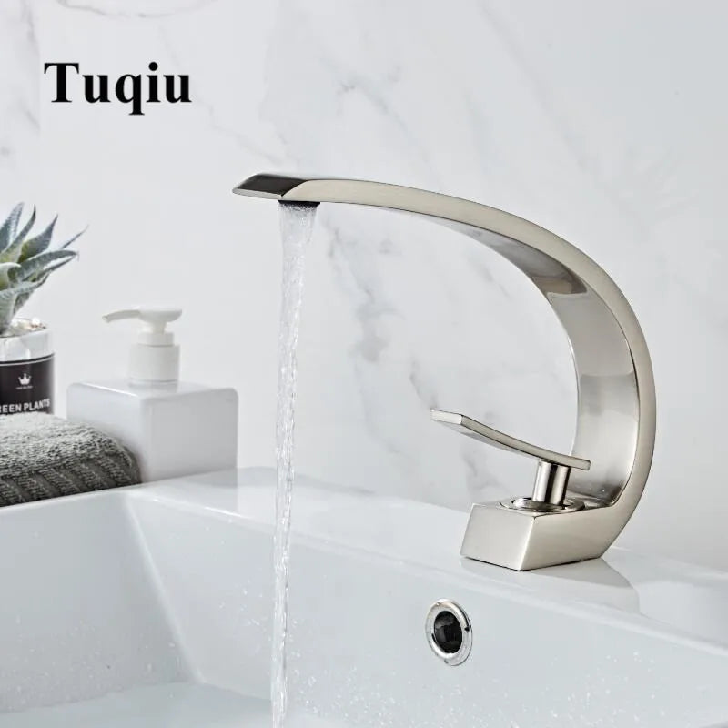 Afralia™ Modern Basin Mixer Tap: Nickel/Black/Gold Finish, Single Handle Waterfall Faucet