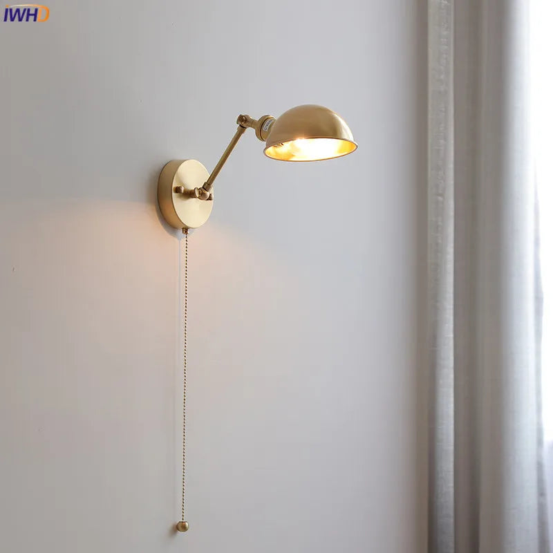 Afralia™ Copper Modern Wall Sconce with Pull Chain Switch for Bedroom, Living Room, Bathroom