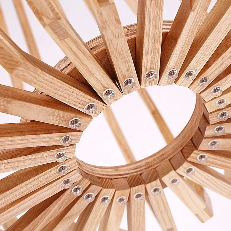 Afralia™ Nordic Wooden Cage Chandelier: Modern Solid Wood Art LED Lamp for Home Decor