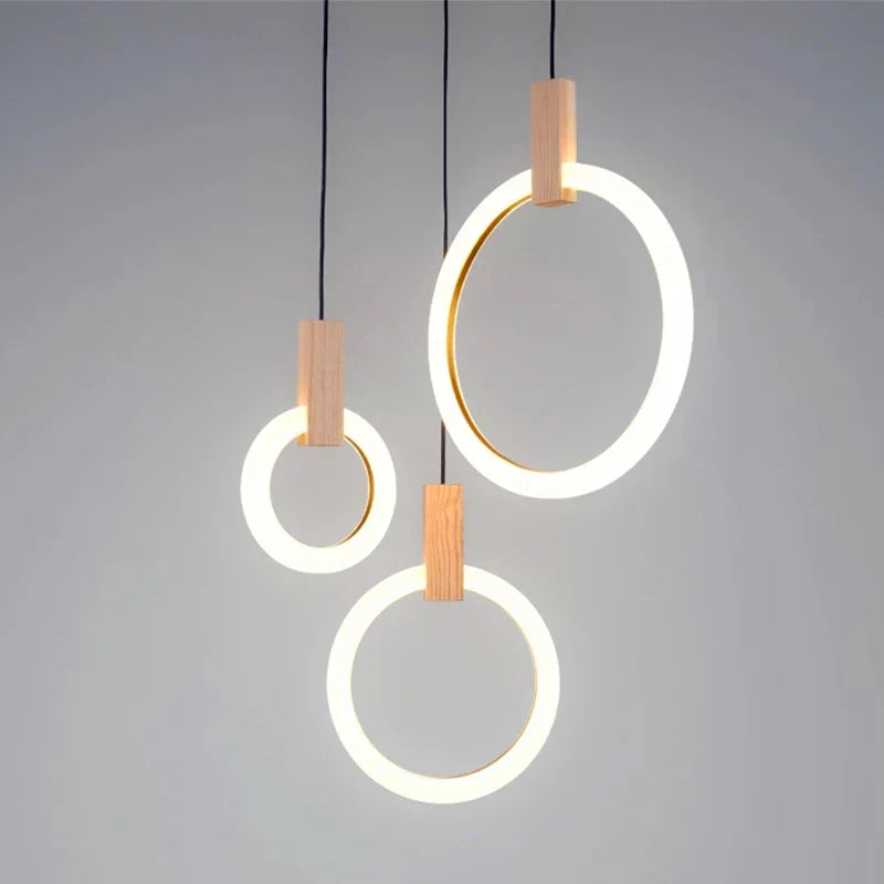 Afralia™ Wooden Ring LED Chandelier for Staircase and Dining Room Lighting
