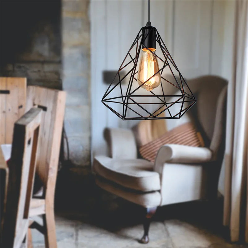 Afralia™ Minimalist Wrought Cage Pendant Light for Kitchen Room E27 Hanging Lamp